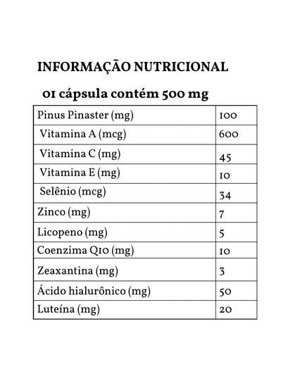 Protetor Solar Oral Premium com Pinus Pinaster + Ácido Hialurônico + 10 ativos - 60 cáps para 02 meses