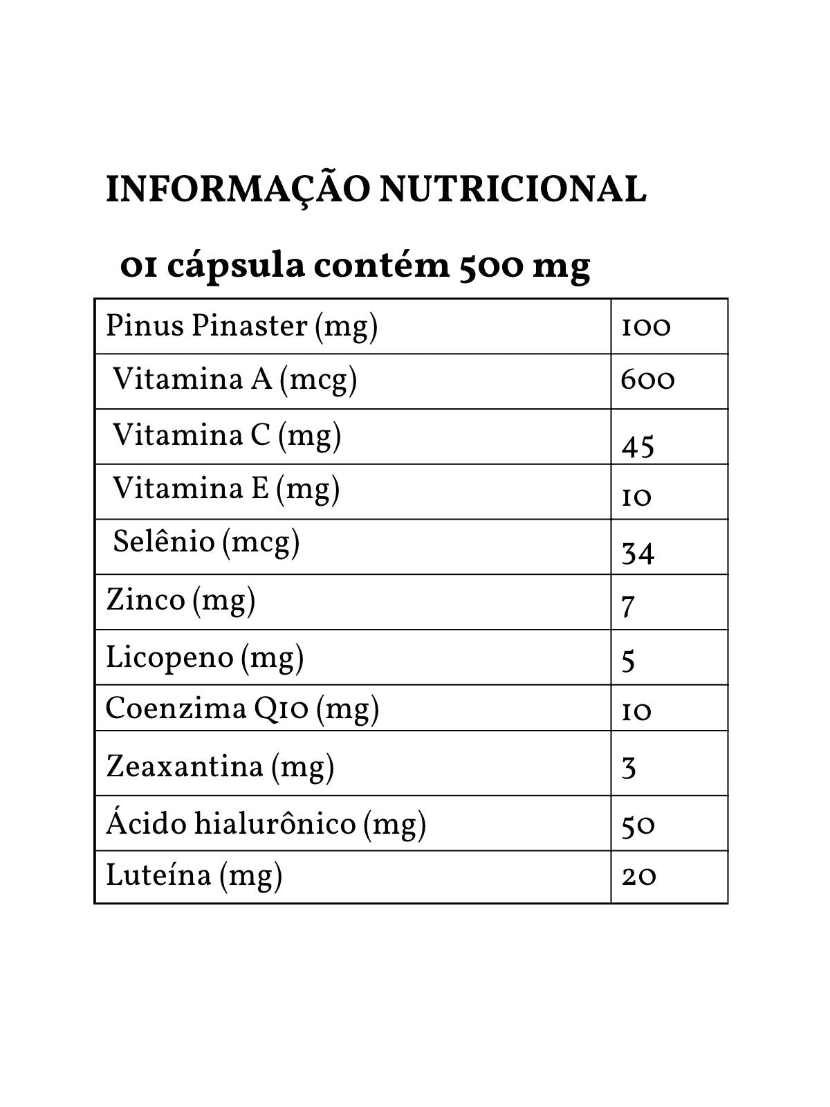 Protetor Solar Oral Premium com Pinus Pinaster +Ácido Hialurônico + 10 ativos - 30 cáps